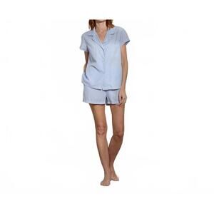 NEW THE SLEEP CODE women's ticking stripe short pj set in blue white